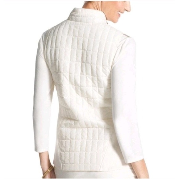 Chico's Collections Embellished Sequin Cream Quilted Vest Size 2 EXCELLENT - Picture 2 of 7